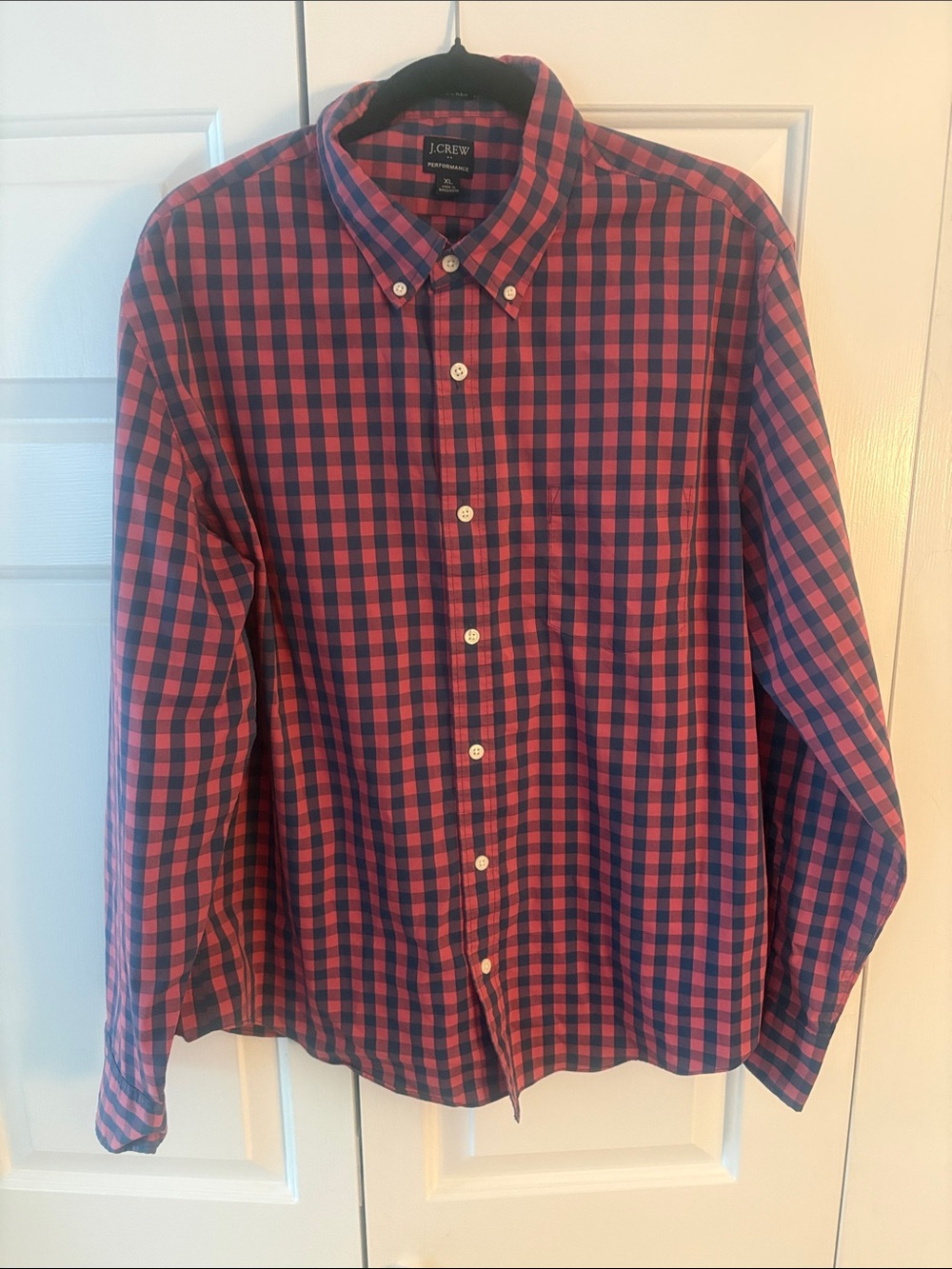 J. Crew Men's Red and Blue Gingham Button-Down Shirt